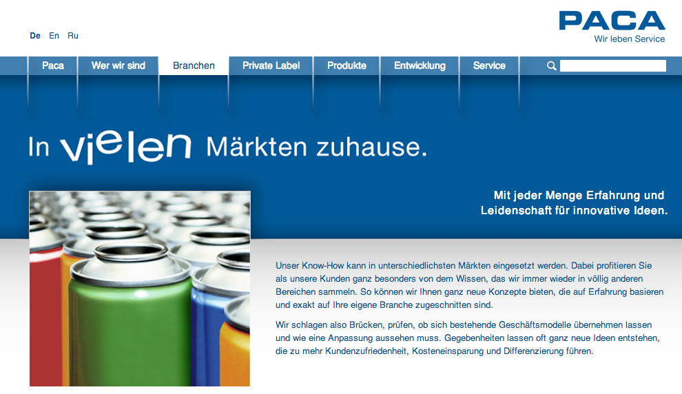 Screenshot of the Pace website